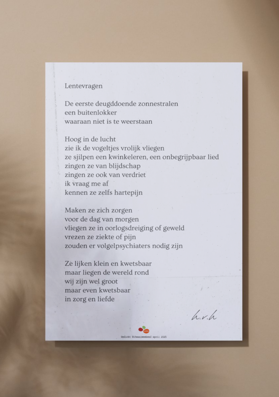 Gedicht Uitwaaiweekend April 2025